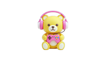 Cute Teddy Bear Gaming with Headphones