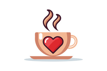 Cute Love Coffee Cup With Heart Steam