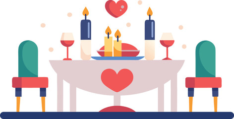 Romantic Dinner Table With Candles And Hearts