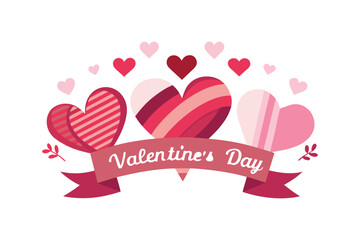 Valentine Postcard With Hearts And Ribbon