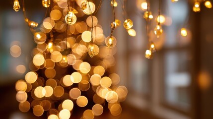 Golden christmas bokeh background with festive lights