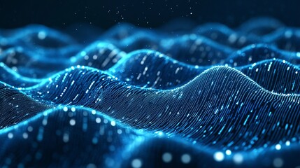 Abstract Blue Waveform with Glowing Dots on Dark Background