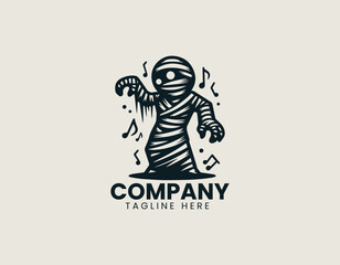 Fototapeta premium Mummy dance night theme is expressed as a festive spooky character in a bold black vector logo illustration