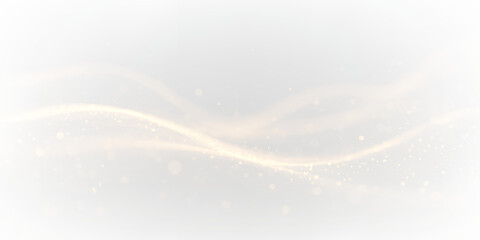 Flowing golden light on a transparent background with smooth curves and sparkles creating a bright design
