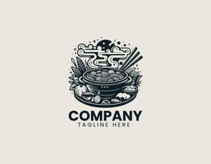 Tasty hotpot restaurant food is presented as a warm premium black vector logo illustration
