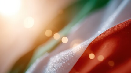 Italian flag fabric with bokeh lights and sun