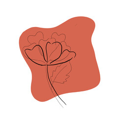 Minimalist Poppy Line Art on Terracotta Abstract Shape