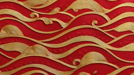 Red and gold abstract flowing asian pattern