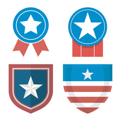 American themed badges and emblems featuring stars and stripes
