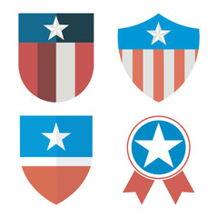 Collection of american-themed badges and shields with stars