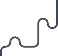 Fototapeta premium Top view highway path graphic showing a simple squared route with broken center line.