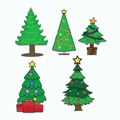 Merry Christmas Pine Tree Cartoon Collection