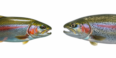 Two trout fish facing each other on transparent background