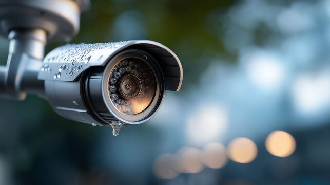 IP CCTV camera installation with waterproof cover heavily defocused background home security system concept setup surveillance equipment protection monitoring technology