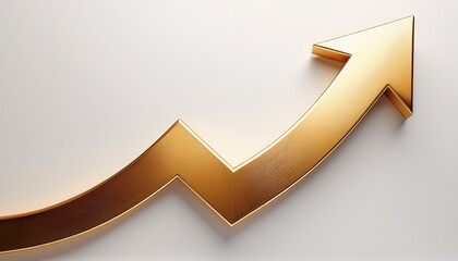 golden arrow pointing upward symbolizing growth and success with clean white background for positive and inspiring concept