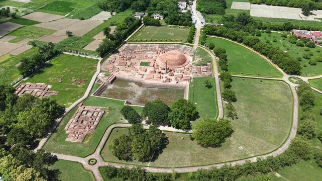 4K Drone Footage of Ruins of Lichhavi King Fort, Vaishali, Bihar | Aerial View of Ancient Historical Ruins and Archaeological Heritage Site in India