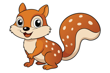 Happy cartoon chipmunk smiles while sitting; its big fluffy tail has polka dots
