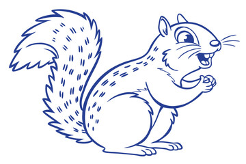 Delightful squirrel line art gazes cheerfully while clutching a nut within its tiny paws