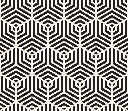 Vector seamless pattern. Modern stylish abstract texture. Geometric black and white pattern with repeated hexagons.