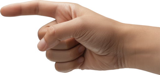A human hand pointing forward isolated against a completely black background