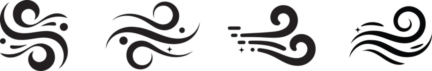 Wind blow line icon. Set of Stylized Wind and Air Flow Icon. fresh Silhouette vector. Vector Illustration