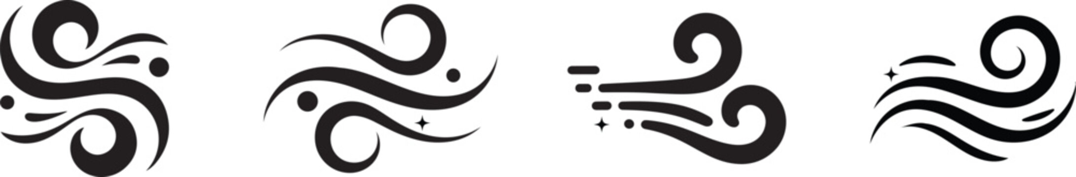 Wind blow line icon. Set of Stylized Wind and Air Flow Icon. fresh Silhouette vector. Vector Illustration