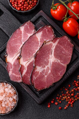 Meat, smoked ham, or pork sausage sliced for breakfast sandwiches. Sliced ham