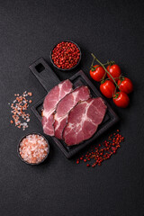 Meat, smoked ham, or pork sausage sliced for breakfast sandwiches. Sliced ham