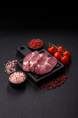 Meat, smoked ham, or pork sausage sliced for breakfast sandwiches. Sliced ham