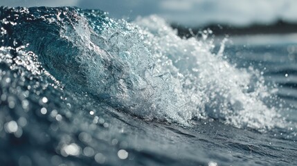 Ocean's Embrace: A wave in motion, showcasing the power and beauty of aquatic nature, frozen in time with light and water droplets.