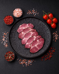 Meat, smoked ham, or pork sausage sliced for breakfast sandwiches. Sliced ham