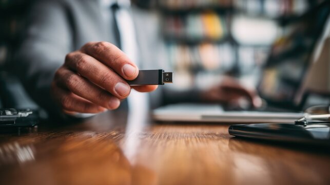 Hand holding usb flash drive - Powered by Adobe