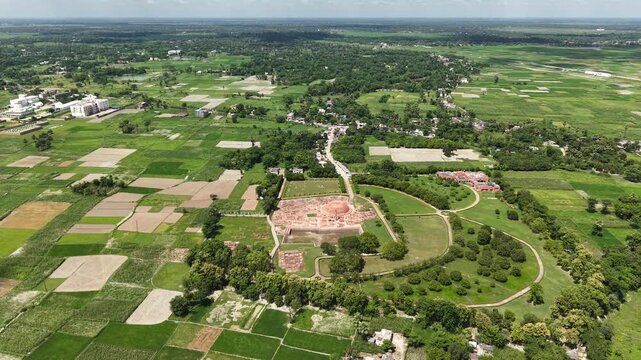 4K Drone Footage of Ruins of Lichhavi King Fort, Vaishali, Bihar | Aerial View of Ancient Historical Ruins and Archaeological Heritage Site in India
