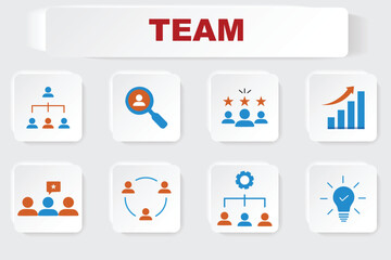 Modern Business Icon Set Illustrating Team Collaboration, Management Processes, and Strategic Success Concepts