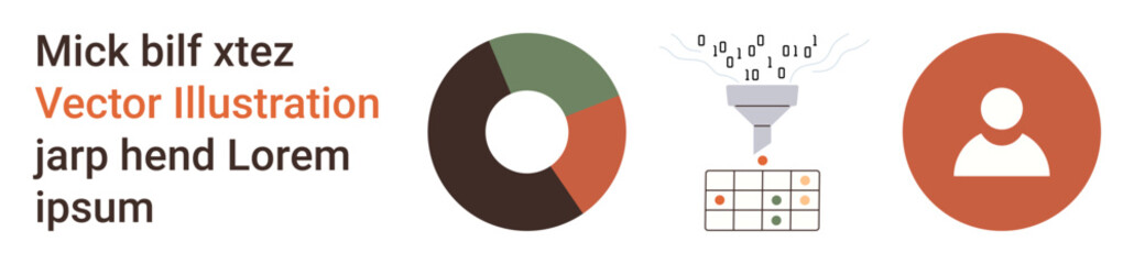 Data management, information systems, user profiling, analytics, digital transformation, organization. Pie chart, data funnel user icon. Data management and analytics © robu_s