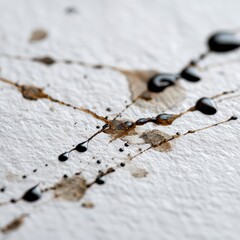 Ink splatters creating abstract pattern on textured paper