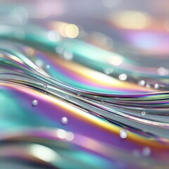 Fluid waves reflecting rainbow colors with sparkling light bokeh