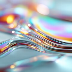 Abstract iridescent fluid glass reflecting colorful light spectrum
