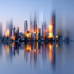 Abstract city skyline reflecting golden urban light