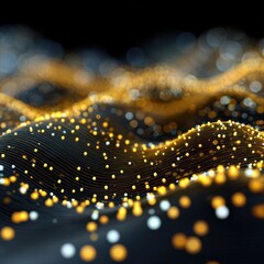 Abstract technology network creating flowing wave particles