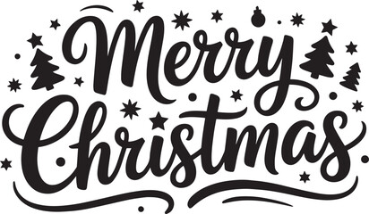 Merry Christmas elegant script font illustration Black and white festive greeting text isolated on white background © Postnest