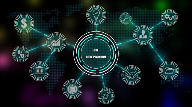 Global Financial Technology Network with low cede platform Currency Symbol and Digital Icons Indian Rupee finance. 4K VIDEO 
