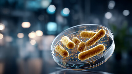 Analysis of food poisoning bacteria visualization heavily defocused laboratory background microbiological research setup scientific testing environment food safety