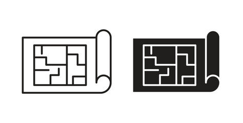 Architecture plan icon vector Illustration and outline Icons. vector silhouette. © Thadeu