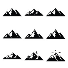 night mountain silhouette icon set