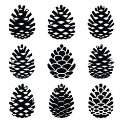 pine cone silhouette icon set