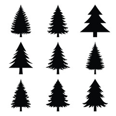 pine tree silhouette icon set