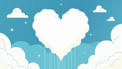 Heart Shaped Cloud in a Sunny Blue Sky Vector Illustration