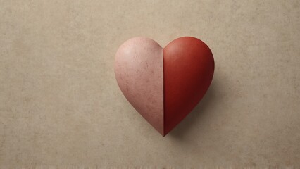 Fototapeta premium Two-tone red and pink heart on textured beige background