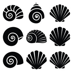 seashell silhouette simple icon set